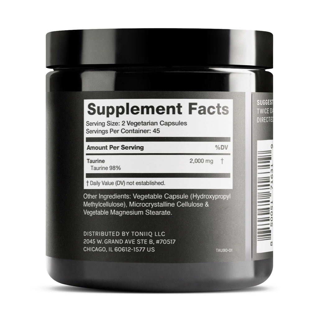 Toniiq 2000mg Taurine Supplement - High Purity Taurine Powder Capsules, 98%+ Pure, Third-Party Lab Tested - Potent, Non-GMO, Gluten-Free, Effective Formula 45 Optimal Servings Per Bottle