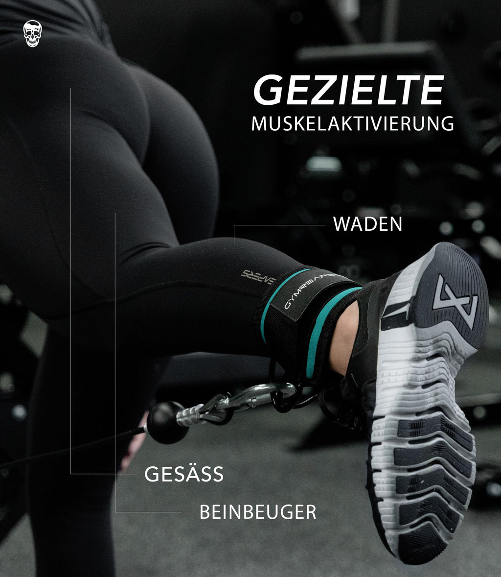 Gymreapers Ankle Straps (Pair) For Cable Machine Kickbacks, Glute Workouts, Lower Body Exercises - Adjustable Leg Straps with Neoprene Padding (Cyan, Pair)