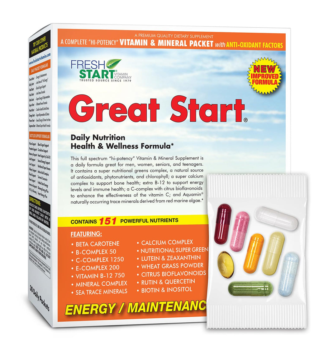 Great Start All-in-One Daily Vitamin Pack - Essential Nutrition - Vitamins C, D3, K2, B-Complex, Zinc, Trace Minerals, Super Greens & Marine Collagen - 30 Day Supply