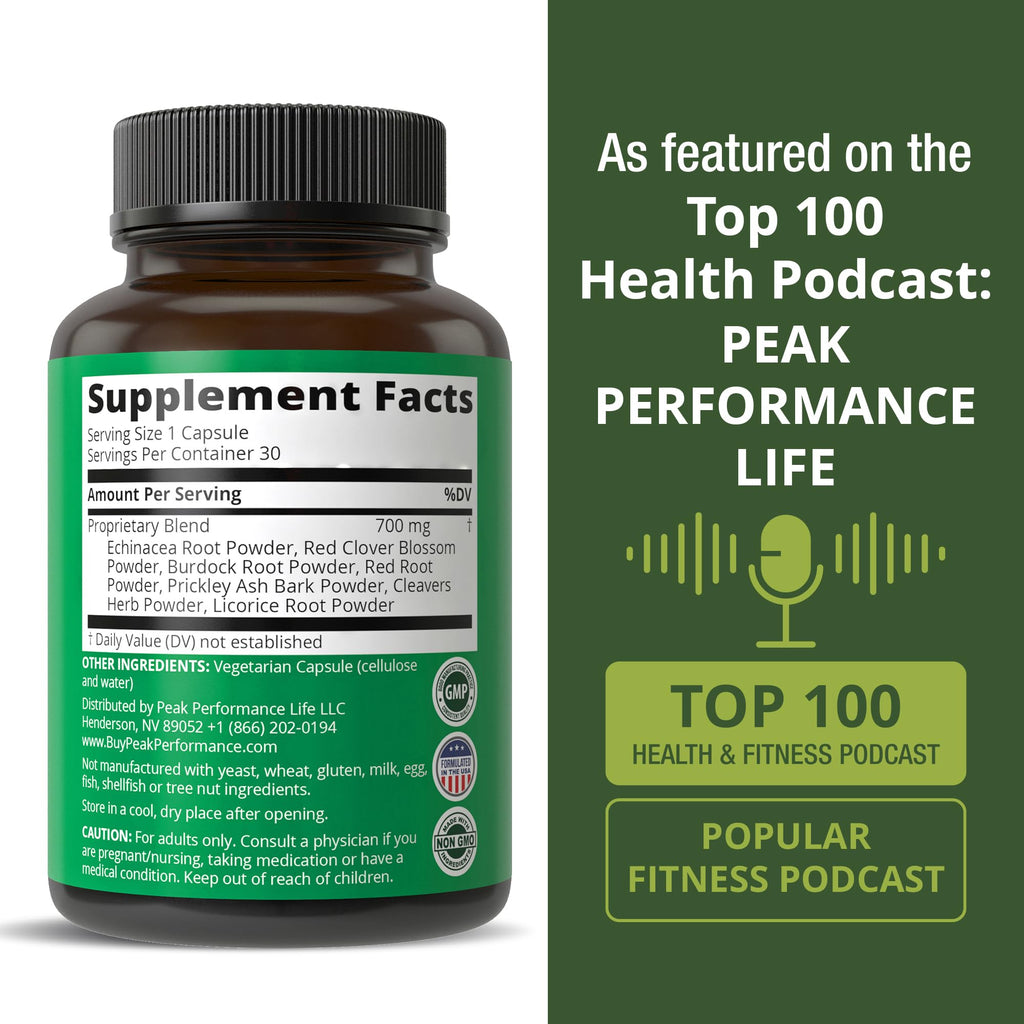 Lymphatic Drainage Supplement. 7-in-1 Lymph System Support Capsules to Detox & Cleanse. with Vegan Ingredients Echinacea Root, Red Clover Blossom, Burdock Root, Red Root, Licorice Root for Women, Men