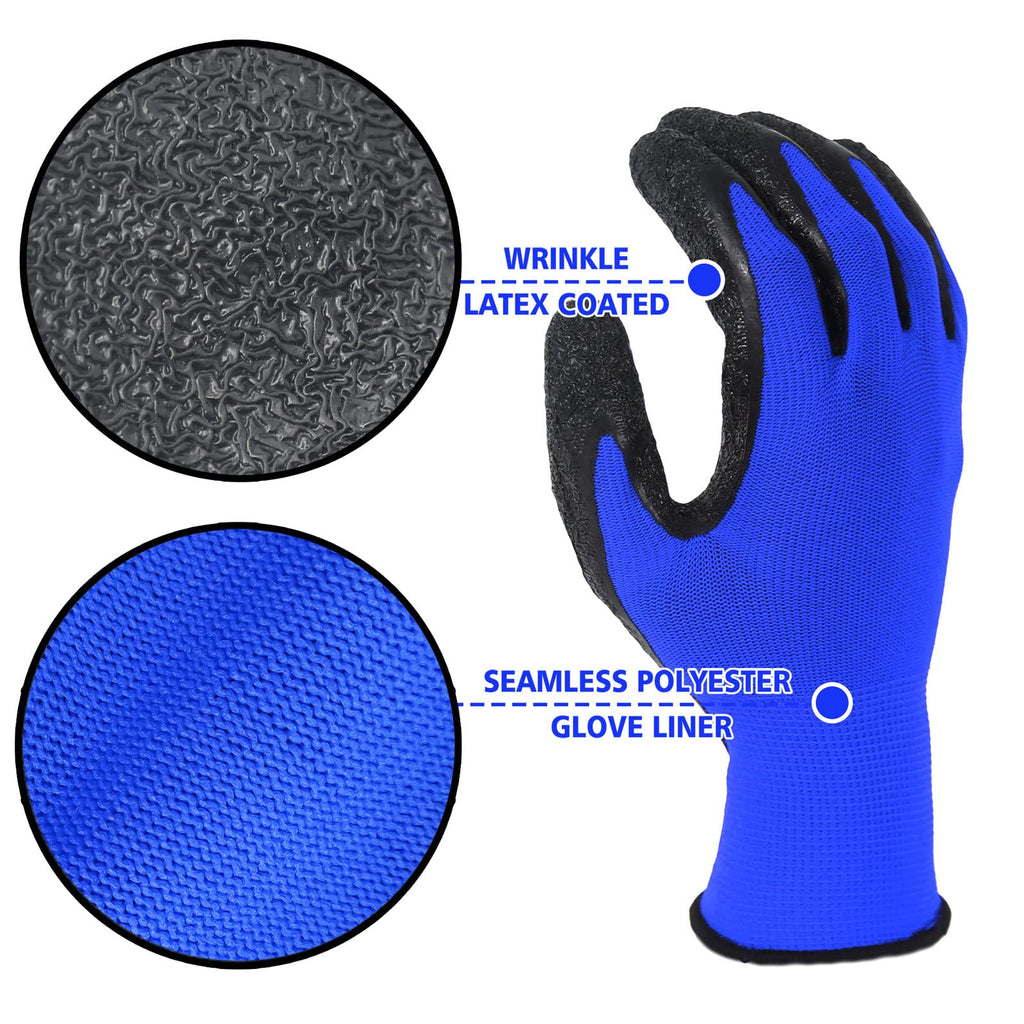 Evridwear Crinkle Latex Rubber Coated Safety Work Gloves for Men Women