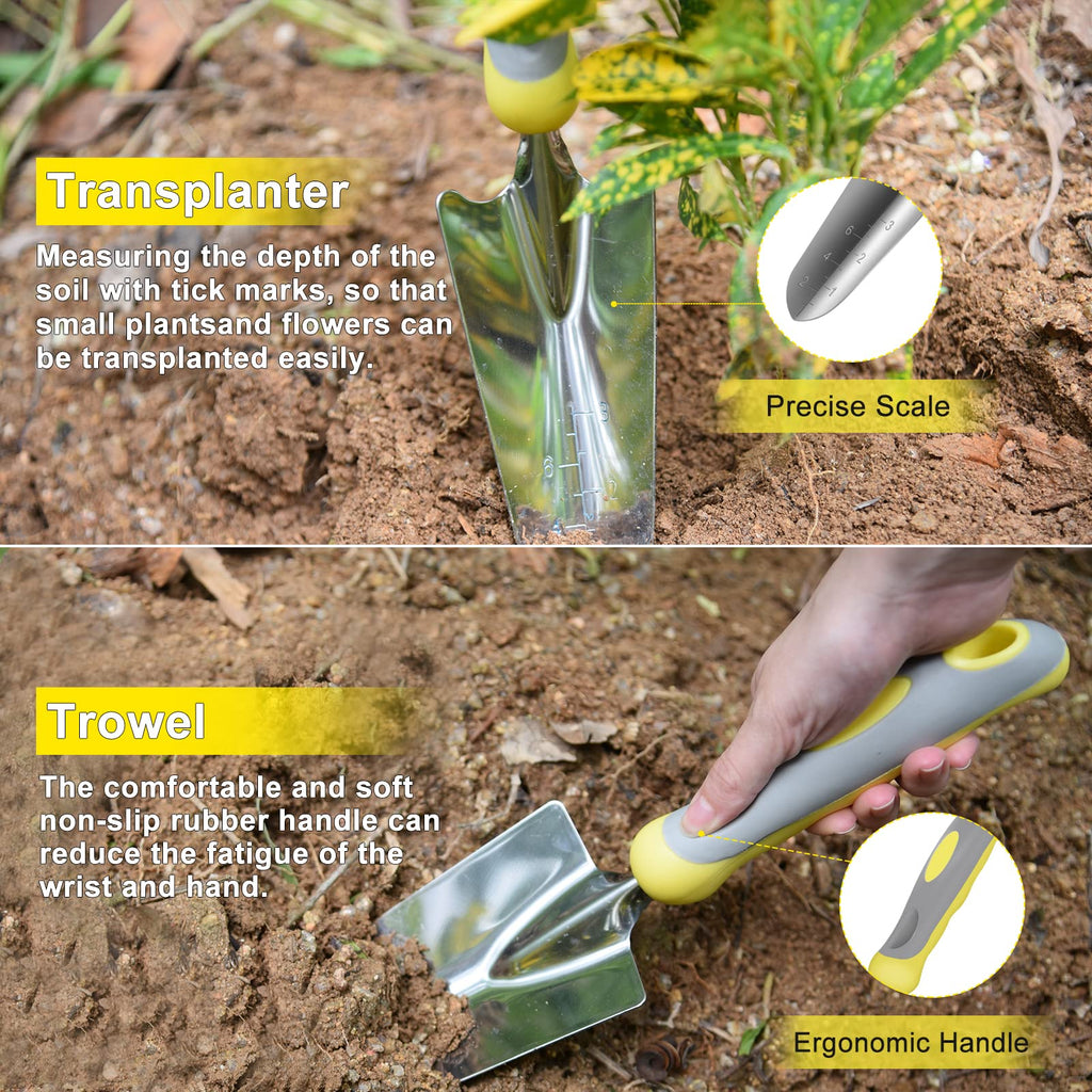 Carsolt 10Pcs Heavy Duty Stainless Steel Garden Hand Tools Set for Planting