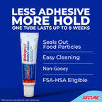Secure Denture Adhesive Cream for Uppers, Lowers & Partials – Waterproof Seal & Zinc Free – Food Grade Ingredients - Less Adhesive, More Hold - Tube Lasts Up to 8 Weeks – 1.4 oz (8 Pack)