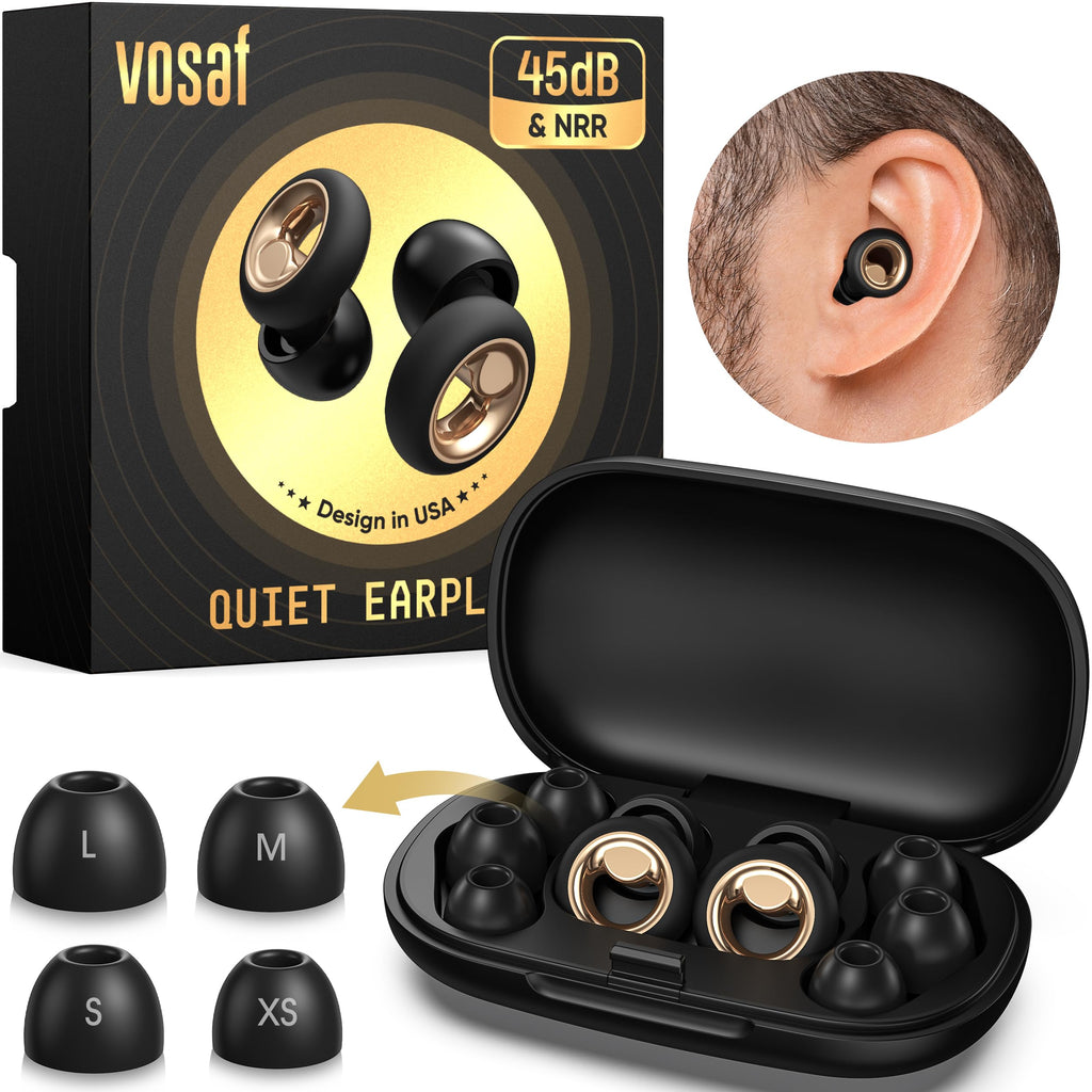 Vosaf 50dB Ear Plugs for Sleeping Noise Cancelling, Reusable Earplugs for Noise Reduction with 8 Ear Tips, Silicone Hearing Protection Ear Plugs for Work, Travel (Carbon)