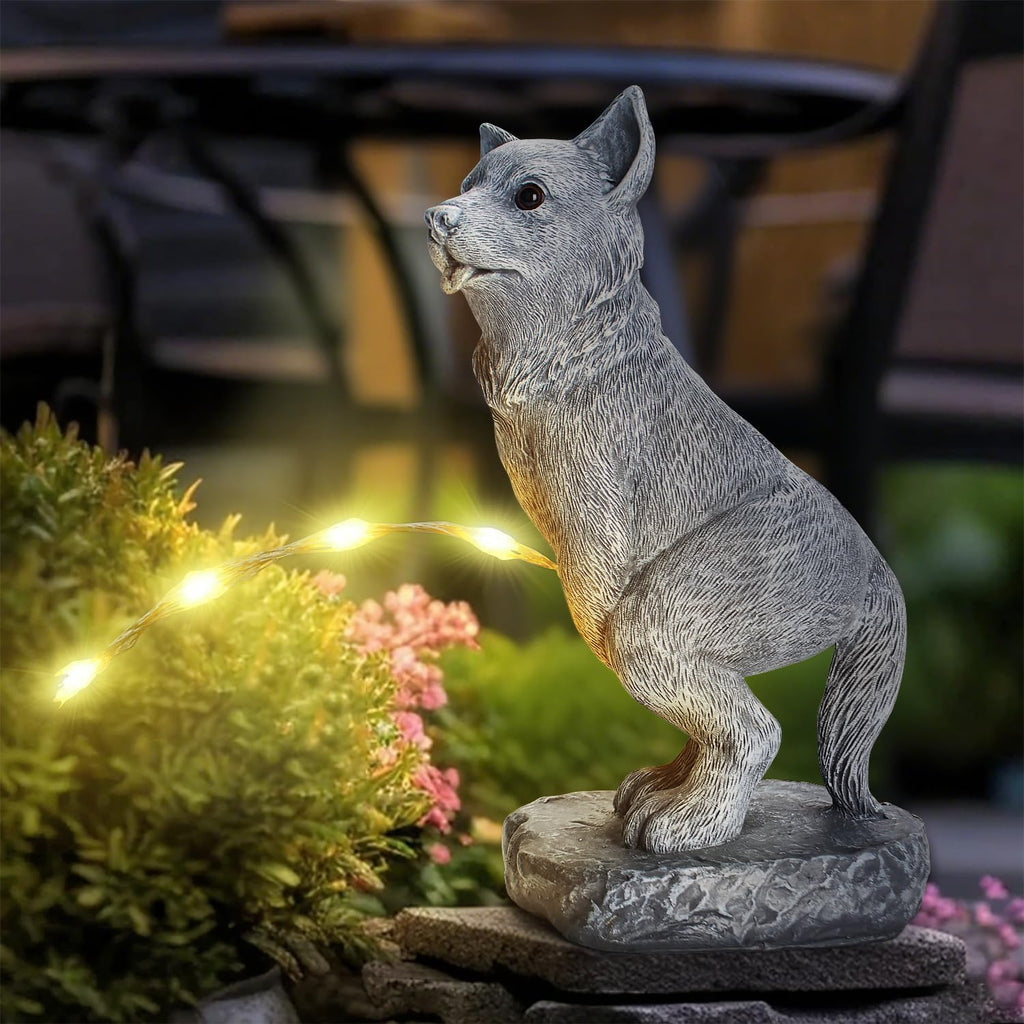 VOFSTAND Dog Statue Garden Decoration with Solar LED Light