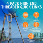 316 Stainless Steel Locking Chain Link, Threaded Quick Link Chain Connector Clips, Heavy Duty D Shape Quicklinks, 1/2", 3/8", 5/16", 1/4" Small Sizes, Marine Grade, 4 Pack Safety Links 1/2"