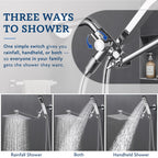 G-Promise All Metal 8 Inch Dual Square Shower Head with Handheld Spray Combo, Rain Shower Head, Adjustable Extension Arm, Smooth 3-Way Diverter, 71 Inch Extra Long Hose - A Bathroom Upgrade (Chrome)