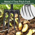 Lcokeiy Pitch Fork, Metal Broadfork Garden Tool Long Handle, 4 Tine Mulch Hay Manure Digging Bedding Hay Potato Garden Fork Shovel for Gardening Loosening Soil Compost