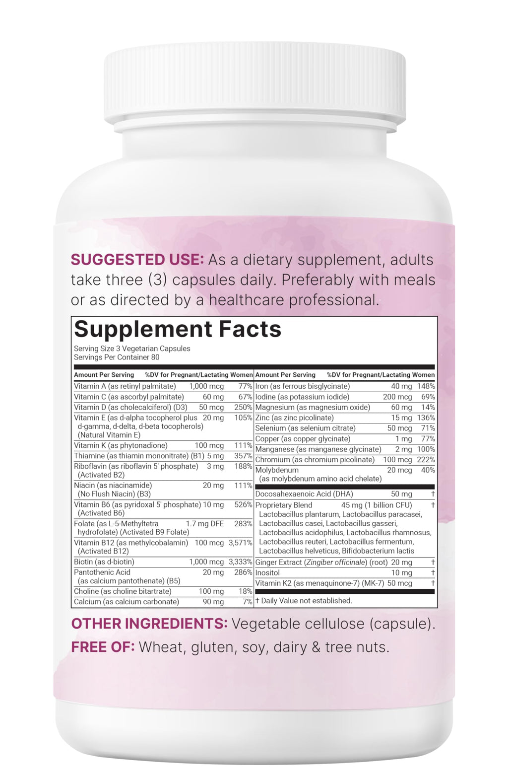 Micro Ingredients Pure Methylated Prenatal Vitamins for Women, 240 Veggie Capsules | 38-in-1 with DHA, Choline, Probiotics, Inositol, & Vitamin C, D, B Complex + Methylfolate, & Iron | No Fillers