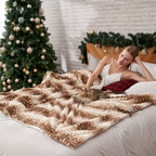 COZY KISS Faux Fur Christmas Deer Print Blanket for Couch, 50x60 inch Brown