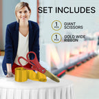 Grand Opening Ribbon and Scissors – Red 20 Ribbon Cutting Scissors with Gold Blade and Golden Satin Ribbon for Special Events & Inaugurations