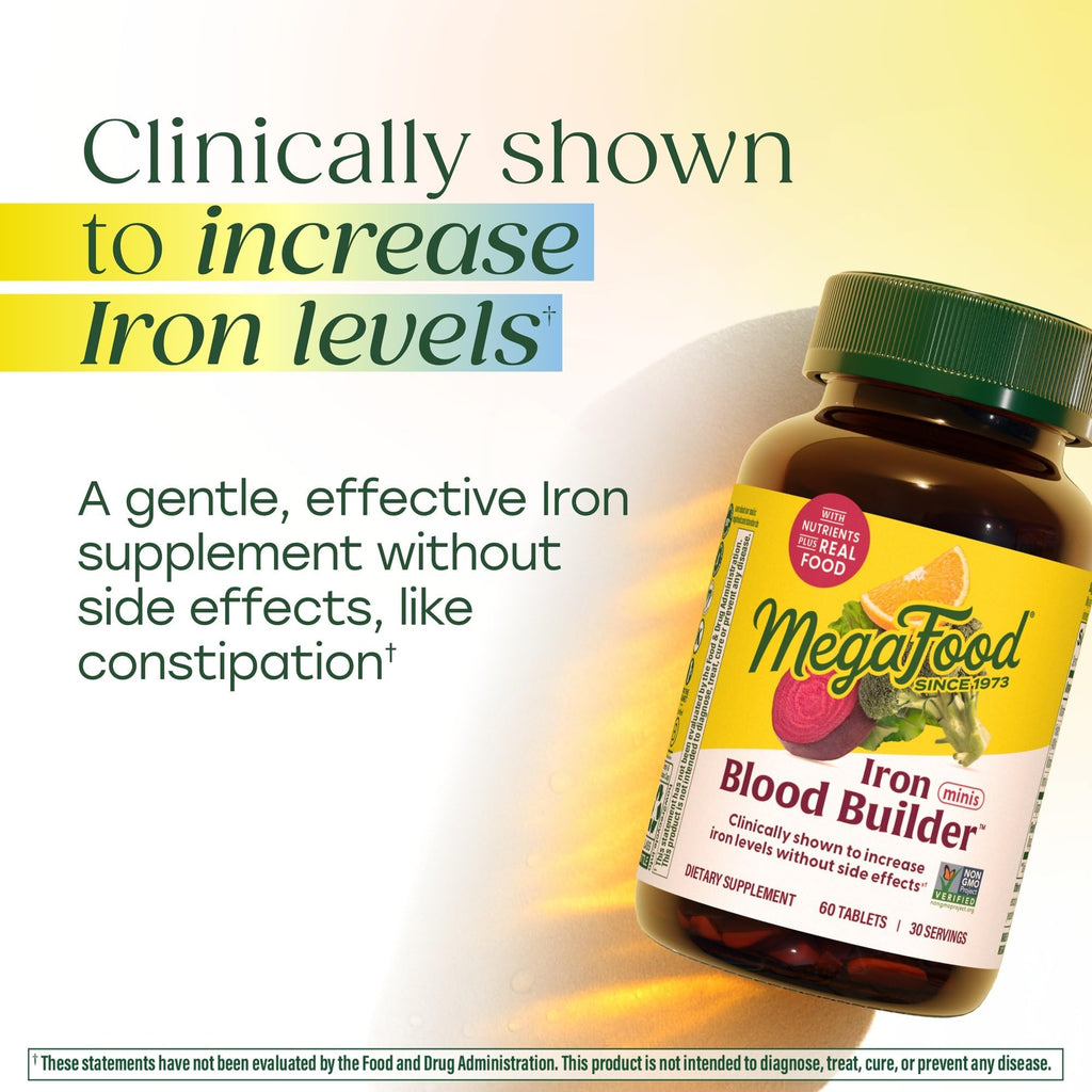 MegaFood Blood Builder Iron Supplement for Women & Men - Increase Iron Levels Without Side Effects - Combats Fatigue - Vitamin B12, Folic Acid & Vitamin C - Vegan - 72 Mini Tablets (36 Servings)