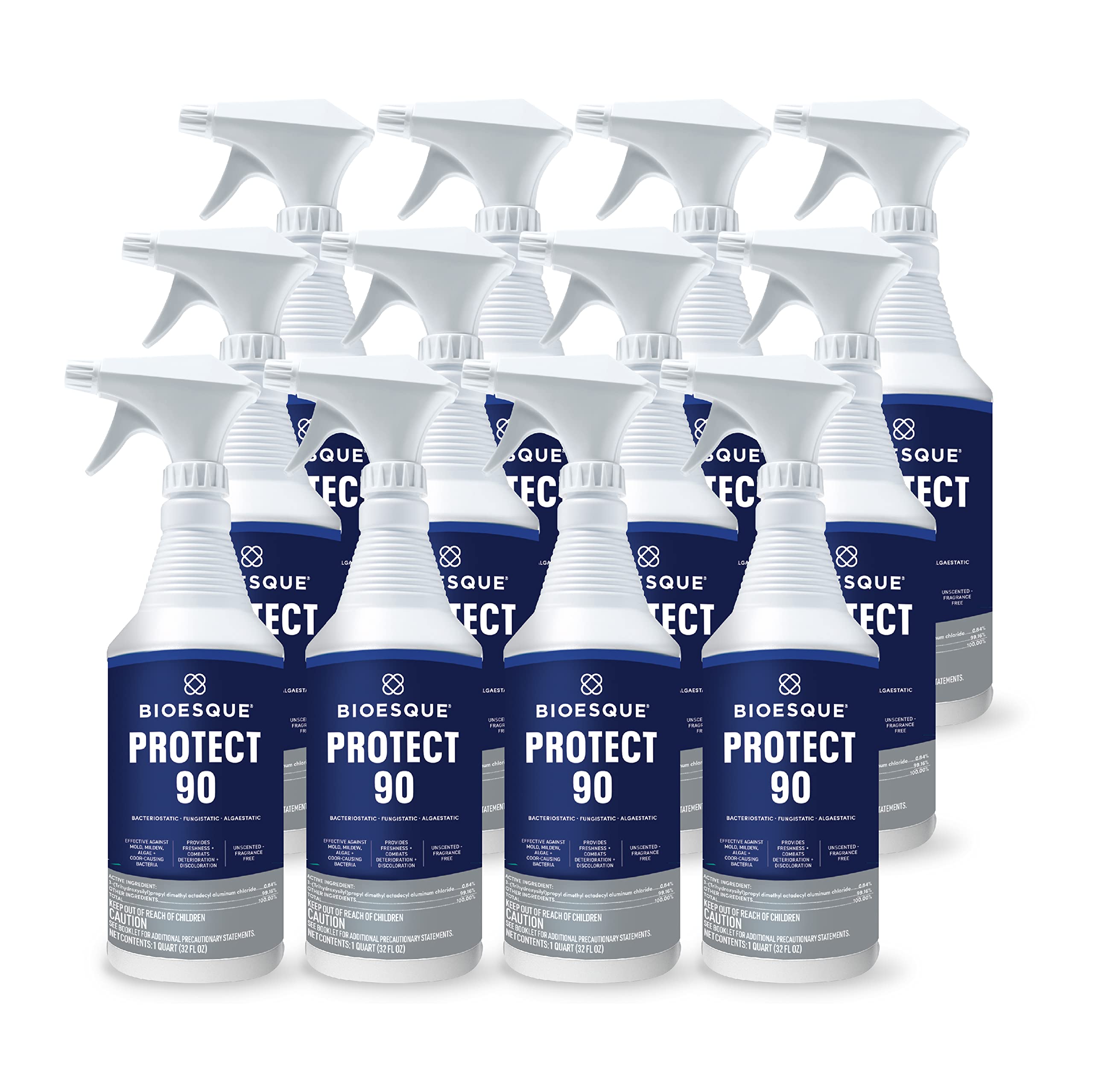 Bioesque Protect 90, Heavy Duty Bacteriostatic, Fungistatic, Algaestatic Formula, Effective Against Mold, Mildew, Algae, & Odor Causing Bacteria, 32 Fluid Ounce (Pack of 12)