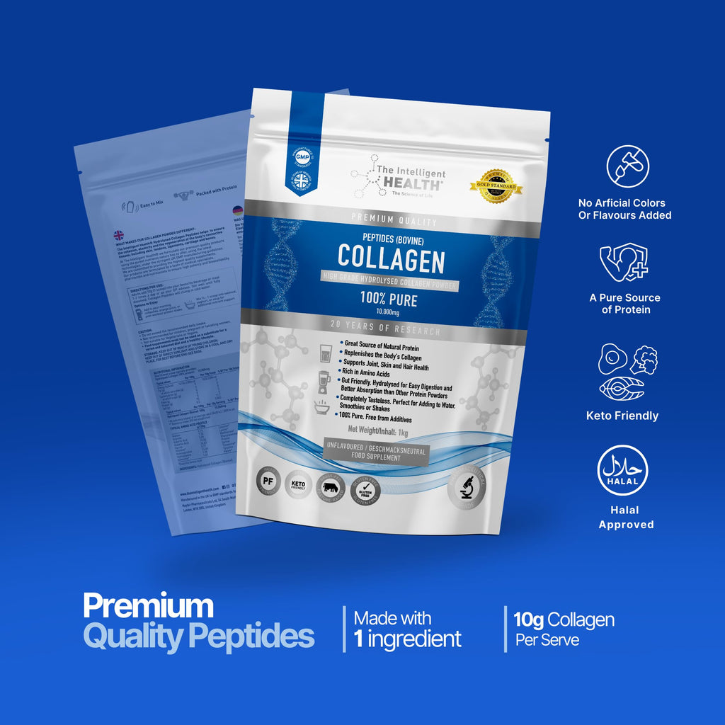 The Intelligent Health Hydrolyzed Collagen Peptides Powder, Grass Fed, High Protein, Unflavored, Gluten-Free, Paleo & Keto Friendly, 10g per Serving (1kg) Supports Skin, Hair, Nails, Joints, & Bones