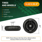 10 Inch Solid Dolly Tire Wheels, 4.10/3.50-4, 5/8" Axle, 4 Packs, Black