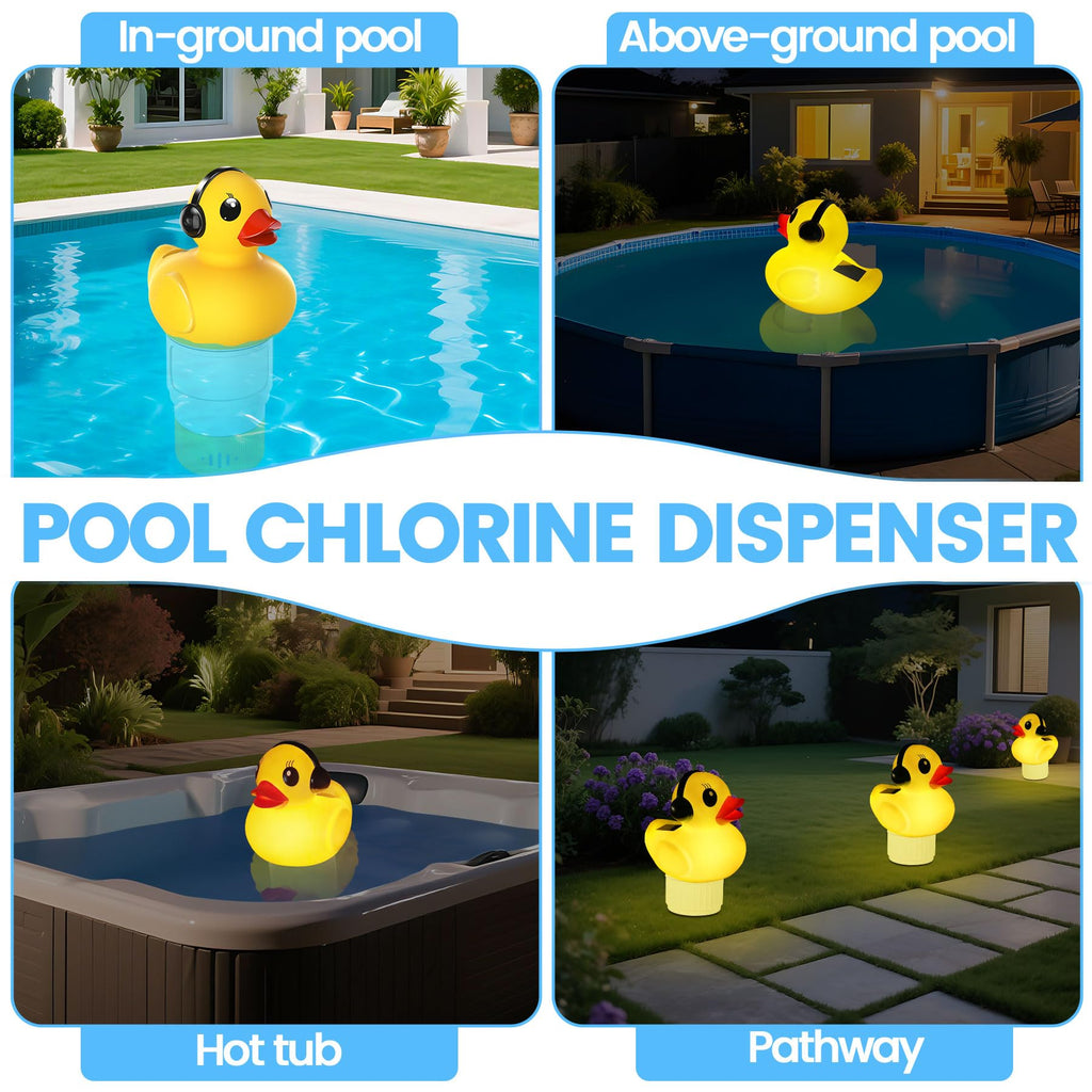 KingSom 2025 Upgraded Pool Chlorine Floater, Duck chlorine Floaters with Light, Solar Chlorine Floaters w/Adjustable Flow, Large Capacity Floating chlorines Dispenser for Pools,pool Chlorinator,Yellow