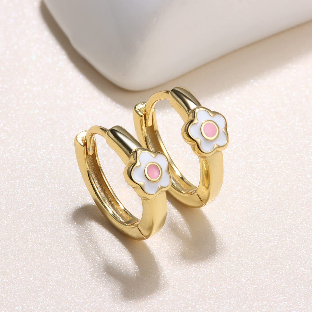 MILACOLATO 925 Sterling Silver Flower Hoop Earrings for Toddler Women, Pink
