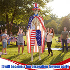 Cozypower 4 Pcs 4th of July 12 ft Skeleton Cloth Accessories, USA Flag Pattern Giant Skeleton Costume with Patriotic Hat, Cloak, Shorts and Bow Tie for Garden Lawn Decor 250th Anniversary Celebration