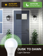Eastiya Dusk to Dawn Sensor LED Outdoor Light Bulb, Daylight White 5000K, A19 13W(100 Watt Equivalent) Bright Porch Lighting, 1200LM, Auto-On/Off Photocell Sensor for Garage Yard Patio Garden- 6 Pack