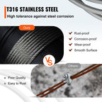 VEVOR 5/32 Stainless Steel Cable, 500FT T316 Wire Rope 1x19 Marine Grade Steel Cable for Deck Railing Brackets Handrail Stair DIY Balustrade