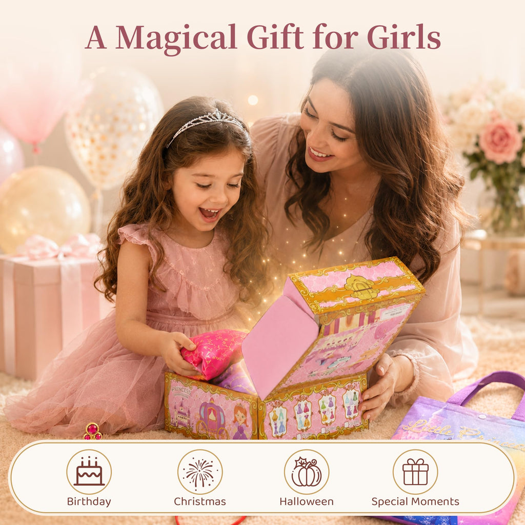 Meland Princess Dress Up Costume Set for Girls 3-8, 4 Complete Outfits with Accessories, Princess Role Play Toy Gift for Birthday & Christmas