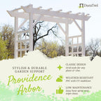 Dura-Trel Providence Arbor, Vinyl Garden Archway for Outdoors, 64" x 85", White - Backyard Decorative Arch and Backdrop with Lattice Design and Trellis Sides for Climbing Plants, Vines and Flowers