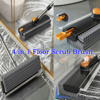 ARAINY 4 in 1 Floor Scrub Brush with Squeegee Long Handle Grout Brush 52'' 2026 New Multi-Functional Stiff Bristle Cleaning Scrub Brush Rotating Tile Brush for Cleaning Bathroom Patio, Pool, Garage