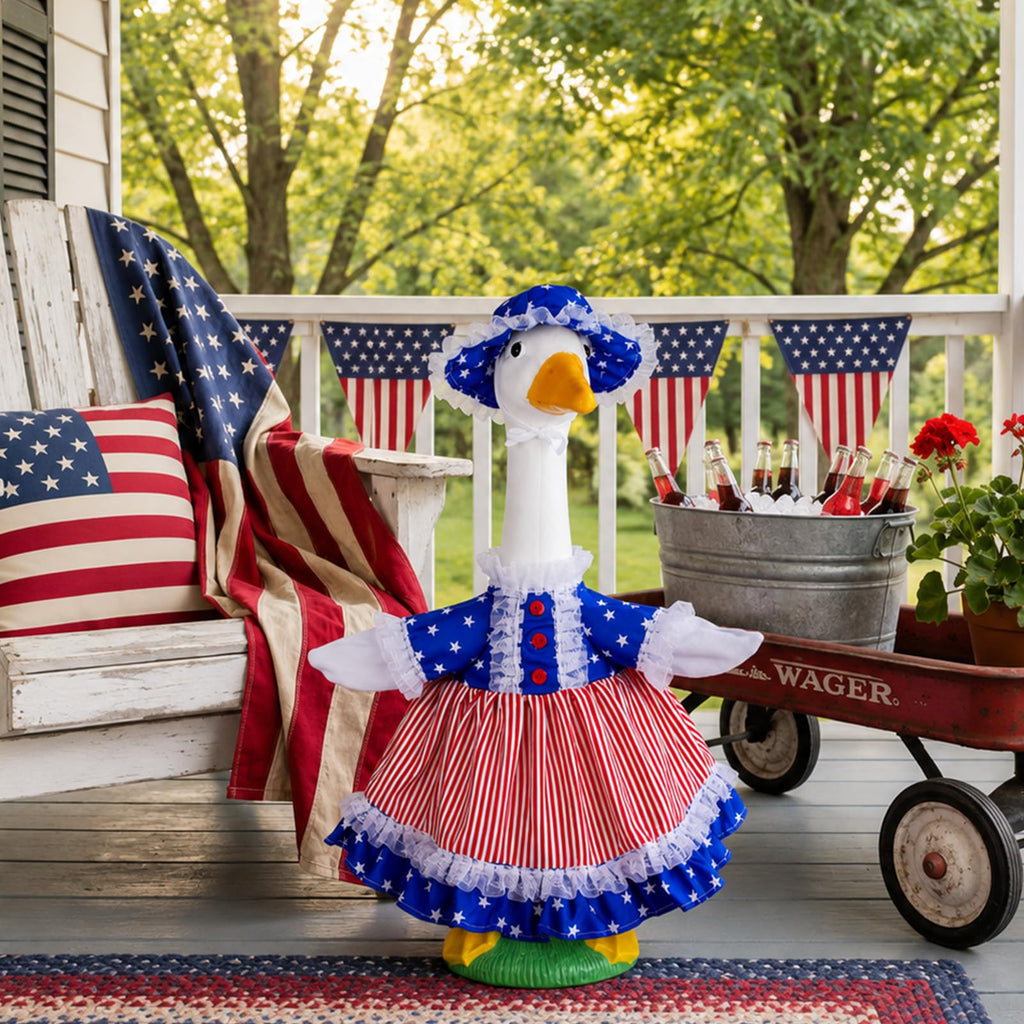 Xroyniu 4th of July Porch Goose Outfits, Patriotic Goose Outfit Costume for Plastic/Cement Statue, Independence Day Goose Clothes for USA 250th Anniversary Garden Patio Decor
