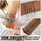 IFKM 5 PACK (35 PCS) Silver Chain Bangles Bracelets Set for Women, Silver Multiple Layered Stackable Open Cuff Bangle Anklet Bracelet Trendy Elegance Link Beads Italian Boho Cuban Jewelry for Women Gift