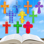 Wonderjune 60 Sets Ramadan Suncatcher Decorations Window Eid Christian Cross Suncatcher Ornaments Paint DIY Religious Art Suncatchers Crafts Kit for Jesus Sunday Activities Project Party