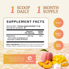 Magnesium Glycinate Powder 400MG | Sleep & Relaxation Support | Peach Mango Flavor, Sugar-Free | High Absorption Chelated Magnesium Powder | Vegan, Gluten-Free, Non-GMO | 30 Servings | 225g (7.94oz)