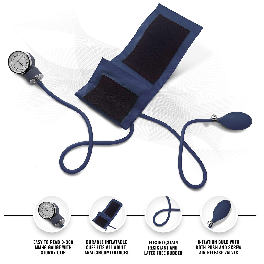 ASA TECHMED Nurse EMT Starter Pack Stethoscope, Blood Pressure Monitor and Trauma 7.5" EMT Shear Ideal Gift for Nurses, Medical Students, Firefighters, Police and Personal Use (Navy Blue) 4 Piece Set