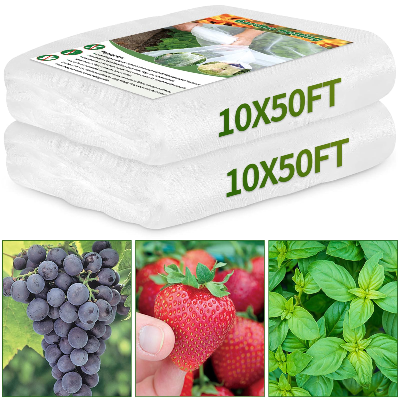 Garden Netting 10x50FT 2 Pack Ultra Fine Mesh, Insect Barrier Bird Netting for Garden Protection, Insect Bug Netting Garden Net for Protecting Plants Vegetables Flowers Fruits