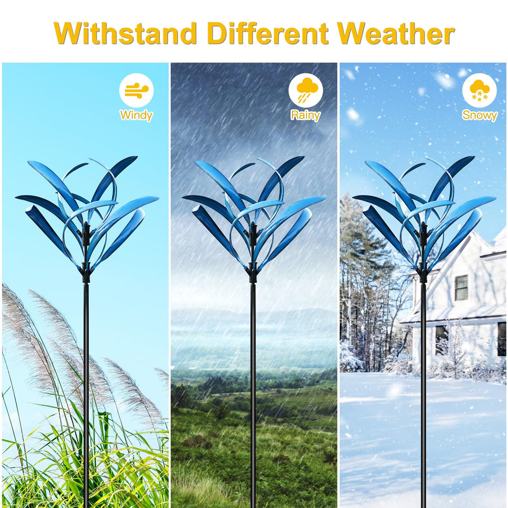 LimeHill Wind Spinner for Yard and Garden - Large Metal Kinetic Wind Sculptures for Outdoor Decorations (Blue Magnolia)