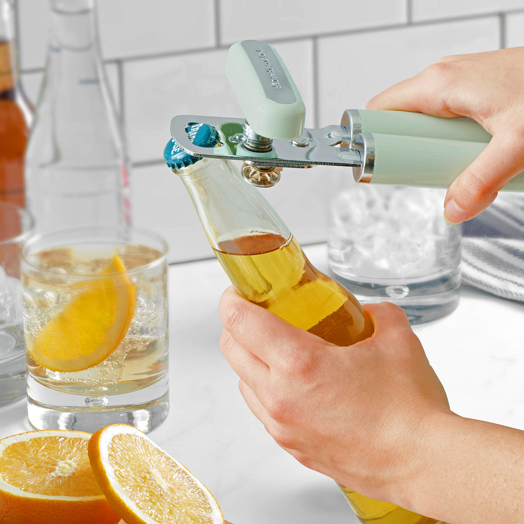 KitchenAid Classic Multifunction Can Opener and Bottle Opener Easy to Use, Razor Sharp Stainless Steel Cutting Wheel, Soft Ergonomic Handles, Pistachio