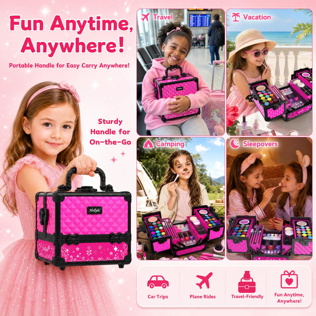 59 Pcs Kids Makeup Toys Kit for Girl, Non-Toxic Real Washable Pretend Set