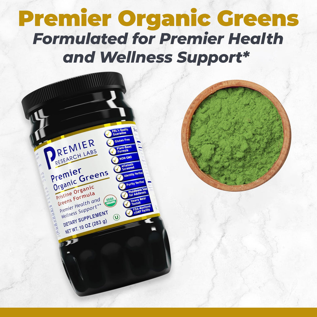 Premier Research Labs Premier Organic Greens - Super Greens Powder, Greens Superfood Powder for Drinks, Green Juice, Nutrition Support, Supergreens for Men & Women, Spinach, Alfalfa, Chlorella - 10 oz