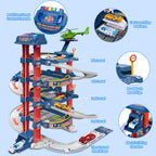 DUYOYU City Ultimate Garage Track Set with Electric Elevator, Upgrade 5 Levels Toy Car Garage with 5 Die-Cast Toy Cars & 1 Helicopter