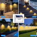 Peasur Solar Lights Outdoor Motion Sensor Waterproof, 6Pack 140LED White Solar Powered Fence Lights, 3 Modes Security Wall Lights for Garden Yard Outside Warm
