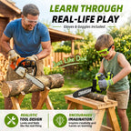 Pandapop Kids Gardening Tools Set, 2 in 1 Toy Chainsaw with Realistic Sound