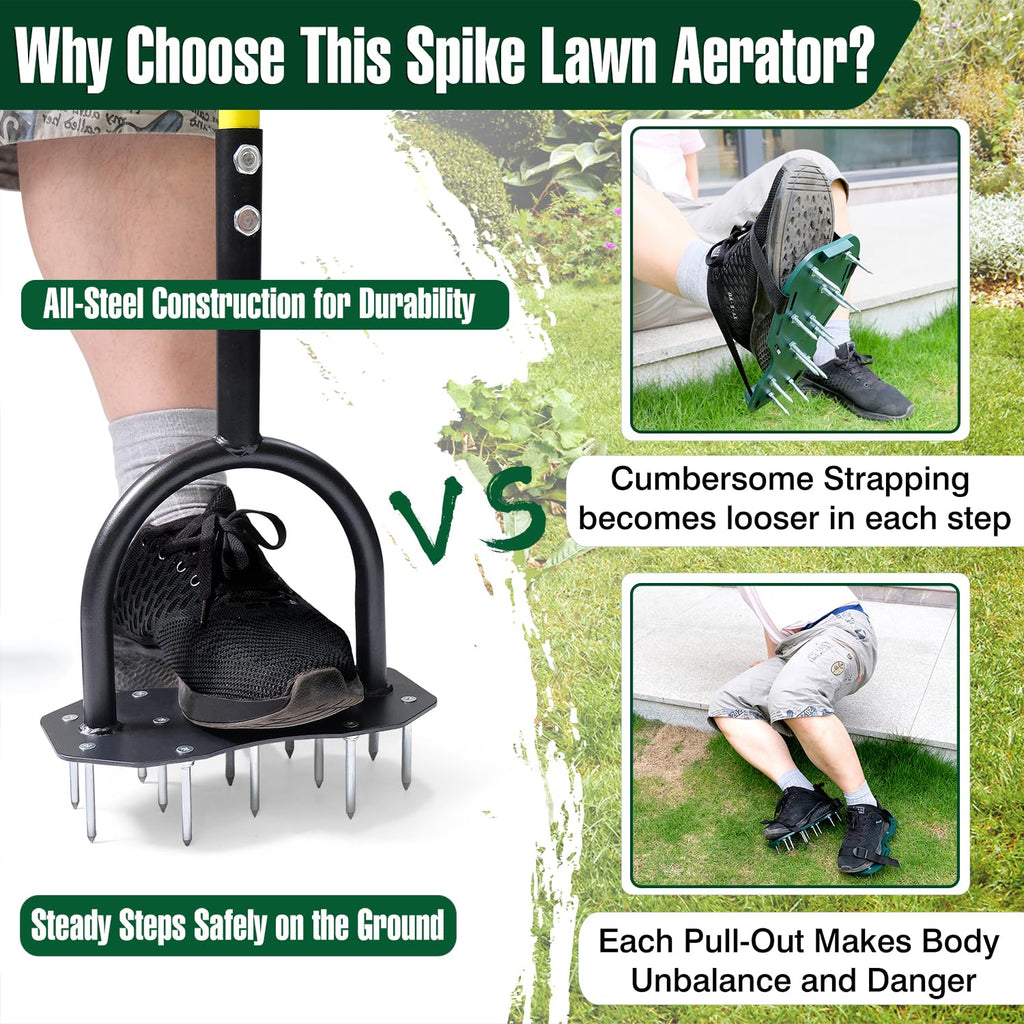 Jardineer Lawn Aerator Tool, Updated 36" Spike Aerator Lawn Tool with Longer Spikes, Pre-Assembled Manual Grass Aerator for Lawn Aeration, Soil Aerating