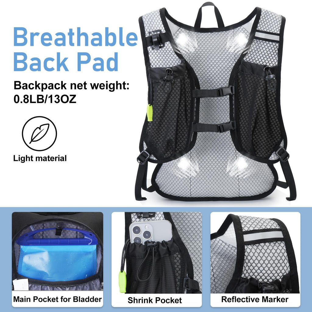 Lightweight Hydration Backpack, Running Backpack with 2L Water Bladder