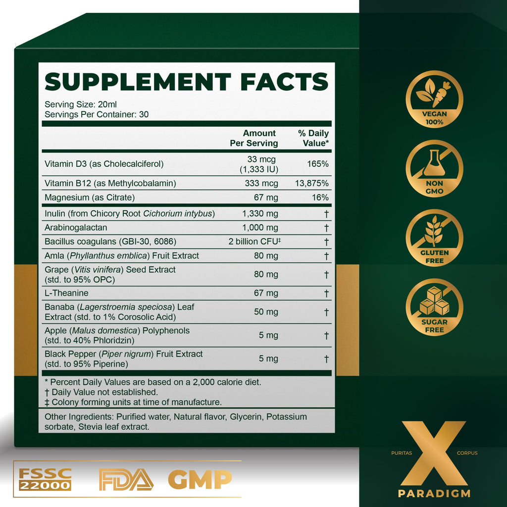 XParadigm Puritas Corpus GLP-1 Booster Supplement with Pre & Probiotics - Appetite Control, Gut Health & Metabolic Support - Energy & Mood Support - GLP1 Support Supplement Liquid