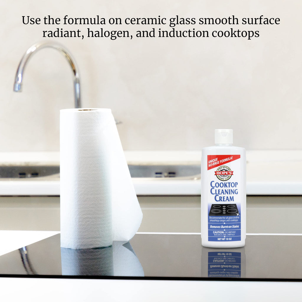 HOPE'S Cooktop Cleaning Cream, Fast Acting, No-Rinse Cooktop Cleaner for Glass Top Stoves, Polishes and Removes Burnt-on Stains Easily on Glass Ceramic Cooktops, 8 Fl Oz, Pack of 12