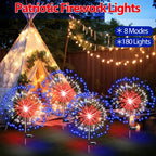 Tujoe 4th of July Decoration Outdoor 4 Pack Solar Firework Lights with 180 LED 250th Anniversary Patriotic Solar Lights 8 Lighting Modes for Yard Garden Pathway Party Decoration(Red, White, Blue)