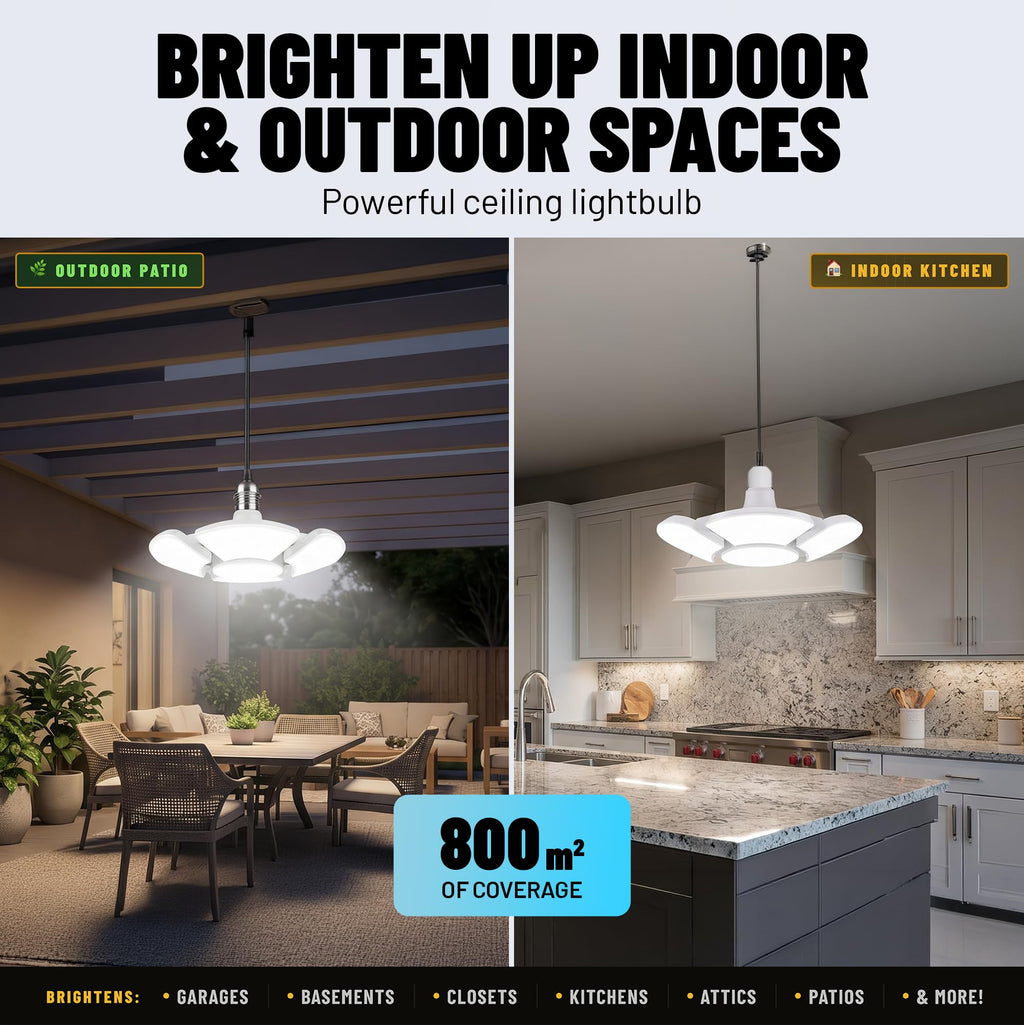 Bell+Howell Socket Burst Screw in LED Garage Lights, 3500LM Ultra Bright LED Shop Lights for Garage, Shed, Attic, Wrokshop, Screw-in E26/E27, 6 Light Panels, Easy to Install
