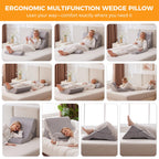 Ruqmuis 4PCS Wedge Pillow Set for After Surgery, Adjustable Back Pillow for Bed Sitting up, Acid Reflux, Bed Wedge Pillow Headboard for Sleeping&Snoring, Orthopedic Pillow for Post Surgery, Plush Grey