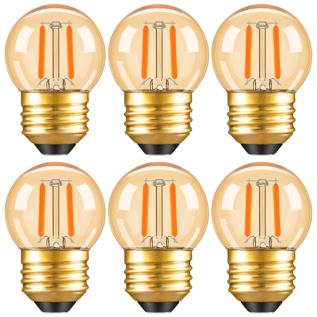 PADMO LUDAZ G40 LED Low Watt Light Bulbs Warm Glow E26 Amber 1W 10 Watt Light Bulb,Low Lumen Light Bulb Small Edison Short Dim Light Bulbs for Lamp,Bedroom (Amber 2200K, 6 Count)