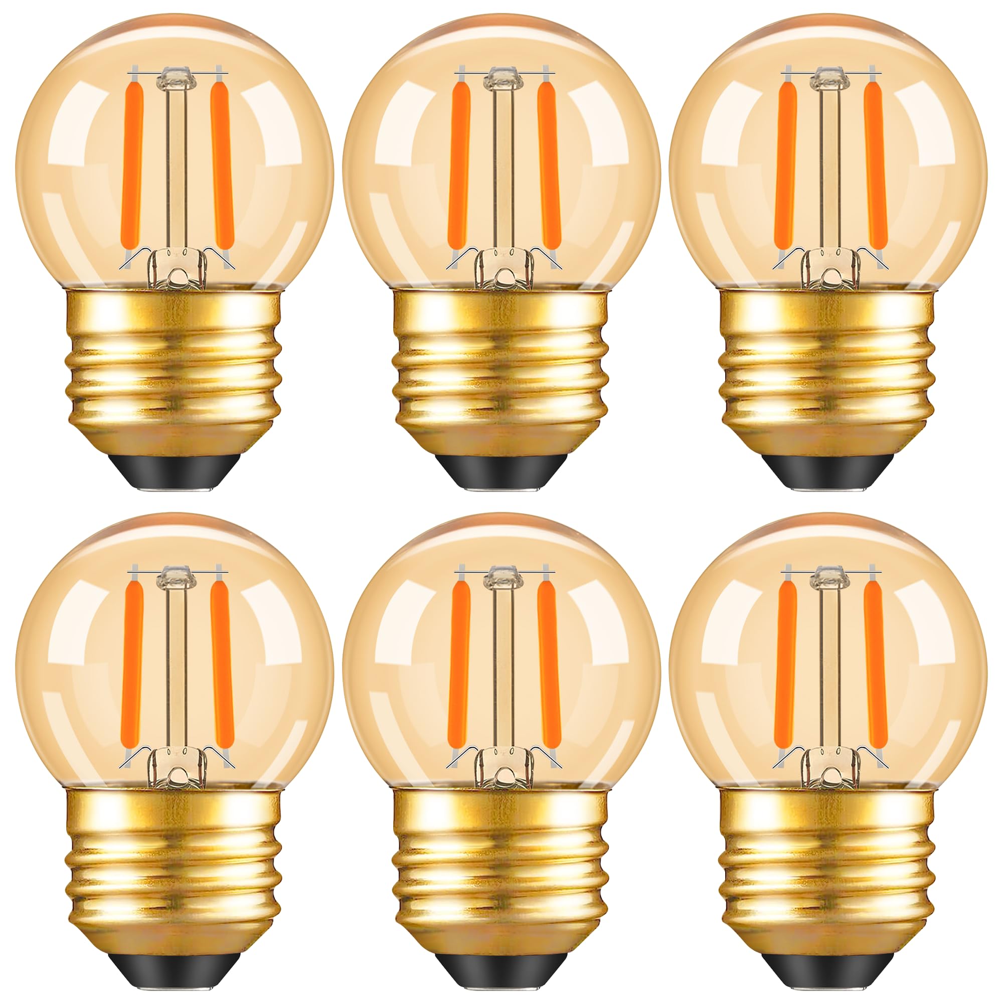 PADMO LUDAZ G40 LED Low Watt Light Bulbs Warm Glow E26 Amber 1W 10 Watt Light Bulb,Low Lumen Light Bulb Small Edison Short Dim Light Bulbs for Lamp,Bedroom (Amber 2200K, 6 Count)