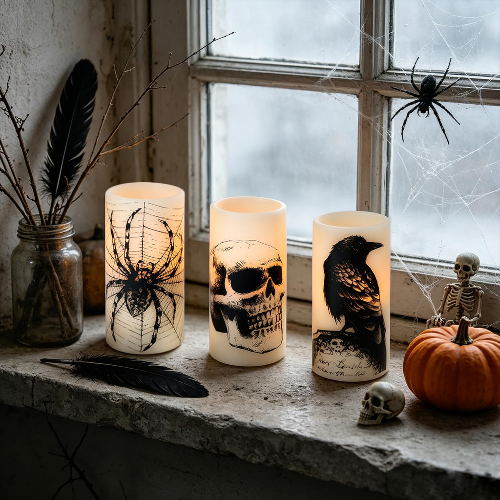 Eldnacele Skull Halloween Flameless Candles Battery Operated with 6H Timer